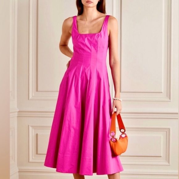 🌺🎉HP🎉🌺 NWT Staud Wells Midi Dress Peony - Picture 4 of 16